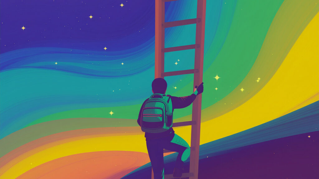 Student on ladder