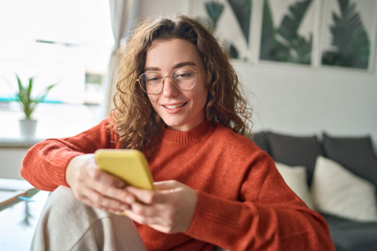 Student looking at phone
